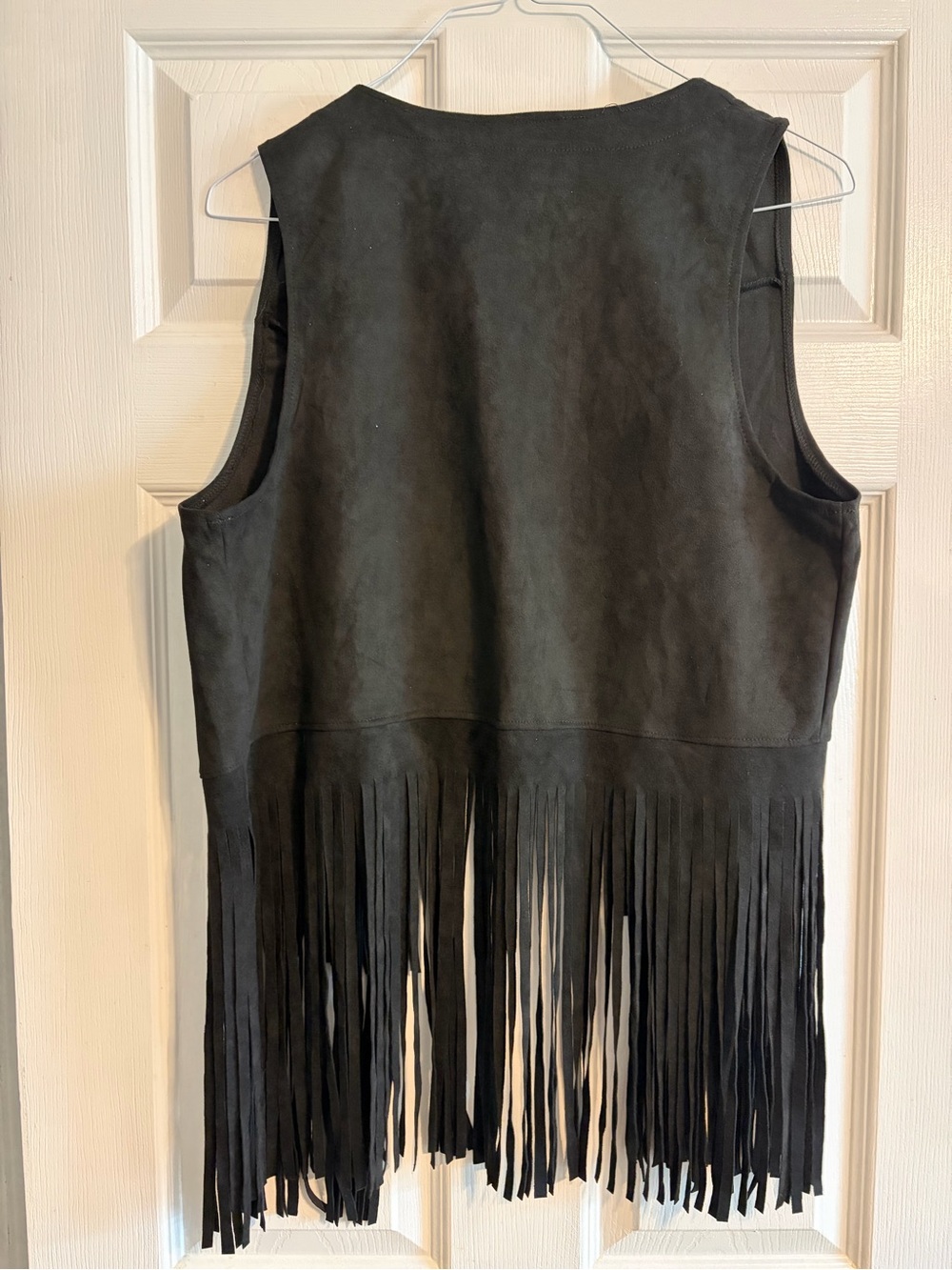 Western Faux Suede Fringe Vest Black Open Front Boho Cowgirl Festival Women's L - Picture 5 of 5